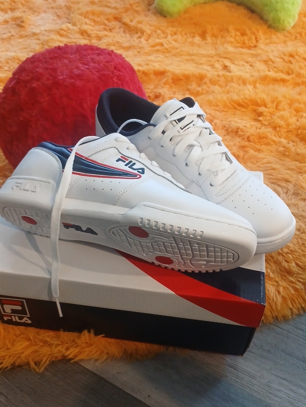 Fila White Men’s Low-Top Sneakers with Navy & Red Trim